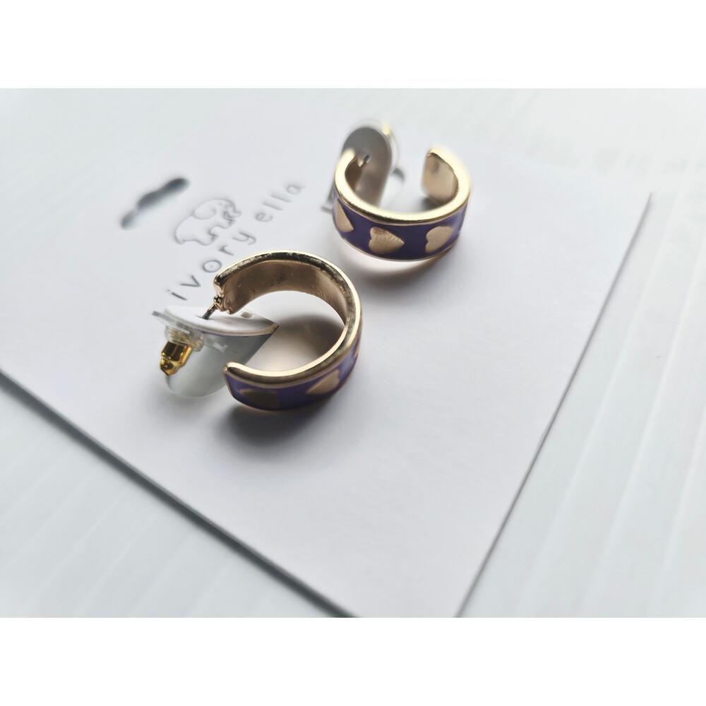 Ivory Ella Gold Purple Heart Hoops New